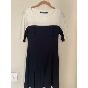 Lauren Ralph Lauren Navy and White Color Block Midi‎ Dress Size 4